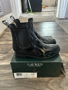 Bottines femme Ralph Lauren Tally Bo Rai taille 6B style Chelsea noir pluie - Photo 1/8