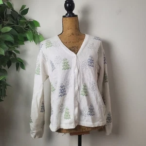 Vintage Marisa Christina Christmas Tree Sweater Cardigan Embroidered Size Medium - Picture 1 of 15