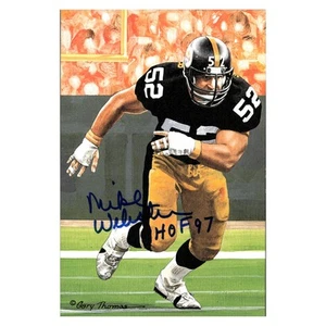 Tarjeta artística firmada autografiada por Mike Webster Pittsburgh Steelers línea de gol (certificado de autenticidad JSA) - Imagen 1 de 2