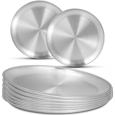 8 Pack Stainless Steel Plate Set, 10 Inch Metal Lightweight Unbreakable Dinner D - Image 1 of 4