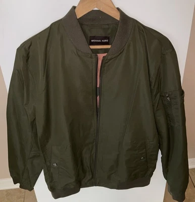 Michael Kors Bomber Jacket Mens Medium Green Water Resistant Long Sleeve Zip Up - Image 1 of 4
