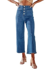 Women's Wide Leg Jeans High Waisted Stretchy Straight Leg Jeans Buttoned Loos... - Picture 1 of 7
