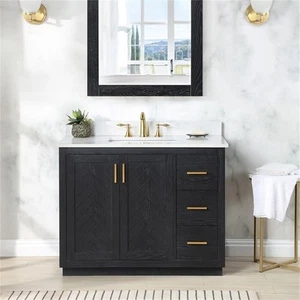 Gazsi 42" Wood Vanity in Black Oak with Composite Stone Top without Mirror - Picture 1 of 14