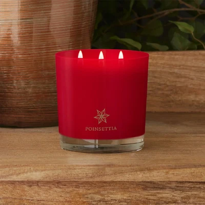 ROOT Candle POINSETTIA Metal Lid RED Glass Jar Triple Wick 12-oz 50-Hr NEW - Image 1 of 4