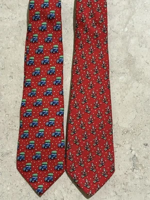 Vineyard Vines Teen/Boys Santa On Skis & Truck With Tree 100% Silk Neck Tie LOT - Image 1 of 4