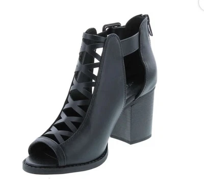 Soda Black Fahsoin Aran Open Toe Heel Sandal Block Heel 9 Cutout Booties Boots - Image 1 of 4