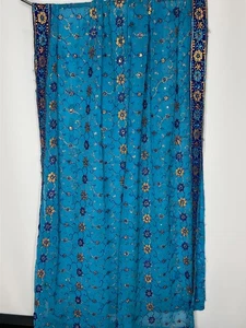 Bufanda Dupatta India Hecha a Mano Red Azul con Lentejuelas e Hilo Bordado Floral - Imagen 1 de 2