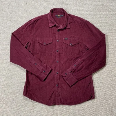 Lee Corduroy Shirt Mens Medium Slim Fit Burgundy Pearl Snap Western Lightweight — 第 1/4 张图片