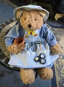 15" Plush Bear Gardening Outfit Sunflowers, Shovel, Rake Spade Flowerpot - Picture 1 of 10