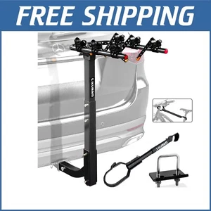 All-Steel Foldable Bike Rack for 3 Bikes - Incl. Hitch Tightener & Adapter - Picture 1 of 10