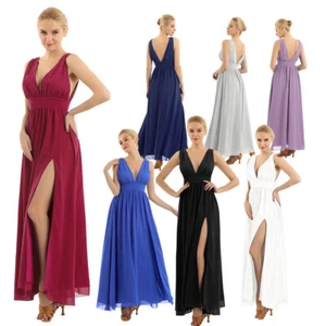 Sexy Women's Chiffon V Neck Front Thigh High Slit Evening Cocktail Party Dress - Picture 1 of 57
