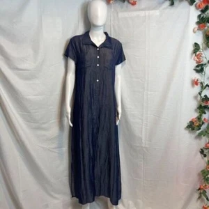 V Neck Denim Midi Summer Buttons Short Sleeve Shirt Sundress Size M - Picture 1 of 8