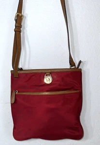 Michael Kors Kempton Burgundy Messenger Crossbody Bag Purse Nylon & Leather - Picture 1 of 15