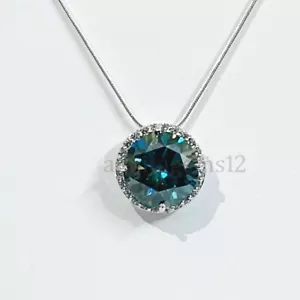 8 KT Blu Creato IN Laboratorio Diamante Ciondolo Giro Con Accenti Certificato Un - Foto 1 di 5