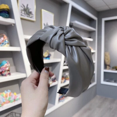 Women PU Leather Top Knot Wide Headband Hair Hoop Pure Color Hair Accessories * - Image 1 of 4