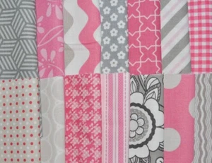 Designer Fabric 5" Squares Charm Pack, Pink and Gray, 56 pieces, 100% cotton - Picture 1 of 1
