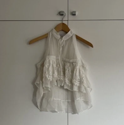 Camiseta sin mangas Alice McCall talla AU 4 US 0 blanca crochet crop halter costera boho Foto 1 de 4