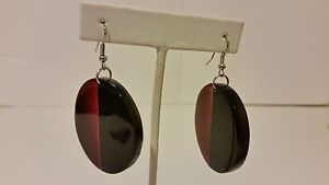 Gorgeous 100% buffalo horn custom red and black round lacquered earrings