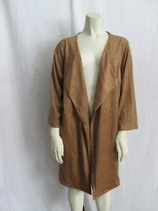NEW Relativity 2X Brown Faux Suede Open Front 3/4 Sleeve Lightweight Jacket - Picture 1 of 6