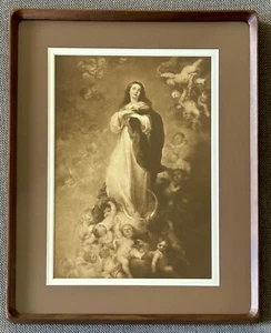 Antique Louvre Museum Print • B.E. Murillo • Immaculée Conception • Mat & Framed - Picture 1 of 11