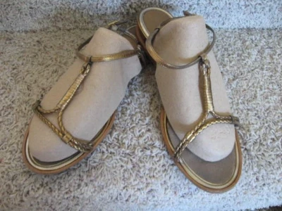 AMALFI Sandals Strappy Gold Leather Size. 10 B Roman Woven Made in ITALY, Nice! - Image 1 of 4