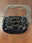 Baby Phat Clutch Black sequence Silver Trim Long Chain 