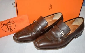 Men Hermes Stitched Flat H Logo Size 40.5 US 7.5 Shoes Brown Leather Loafers HS6 - Picture 1 of 15
