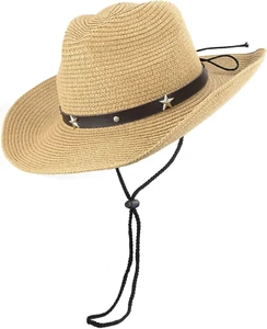 ✨Straw Cowboy Hat for Toddler Girls Boys, Summer Beach Straw Sun Hat Cowgirl Wes - Picture 1 of 4