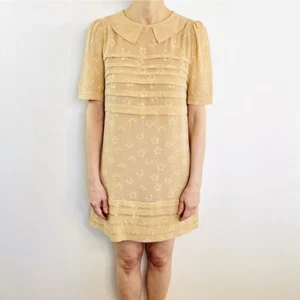 Marc By Marc Jacobs Size 6 8 XS Beige Light Brown Floral Gold Silk Mini Dress - Picture 1 of 14