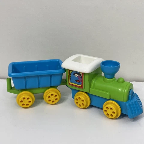 Vintage Sesame Street Push N Play Railroad Train Car Only CBS Toys 1981 Blue Cover