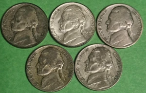 5 Coin Lot 1942 -1945 PDS Jefferson Nickel Set - Silver War Nickels - Picture 1 of 2