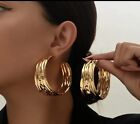 Gold Metal Hammered Large Hoop Earrings