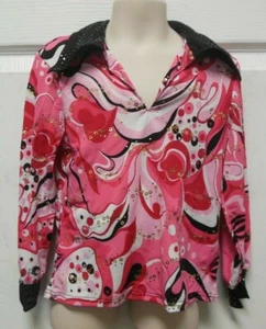 Camisa de baile estilo años 70 rosa manga larga cuello abierto lámina plateada ch/hombres - Imagen 1 de 7