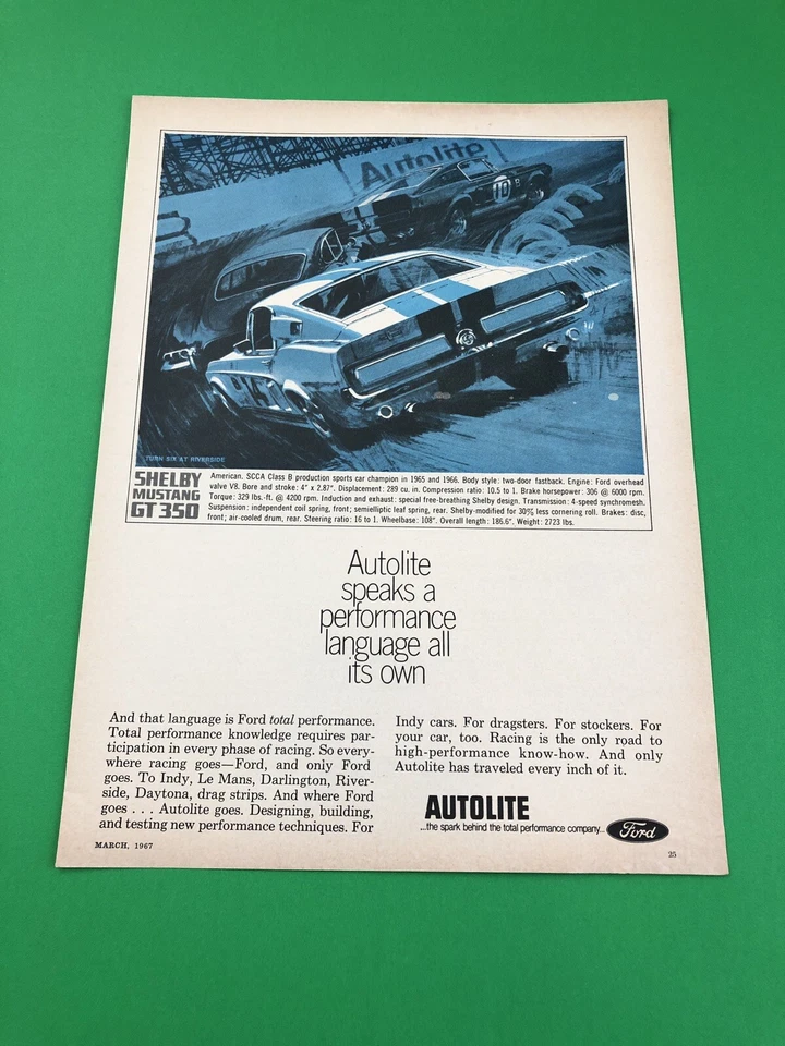 1967 FORD SHELBY MUSTANG GT 350 ORIGINAL PRINT AD PRINTED ADVERTISEMENT A3 - Image 1 of 1