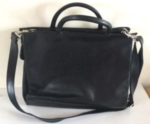 Unisex BHS Black Leather Laptop Briefcase Crossbody Work Bag FREE P&P - Picture 1 of 11