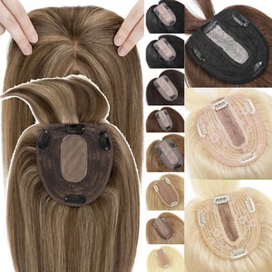 2024 100% Remy Human Hair Topper Hairpiece Clip In Silk Mono Base Toupee Top Wig - Picture 1 of 86