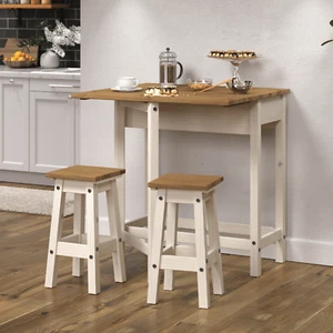 Wood Dining Breakfast Set For 2 Drop Leaf Table Mexican Corona White Solid Pine - Picture 1 of 6