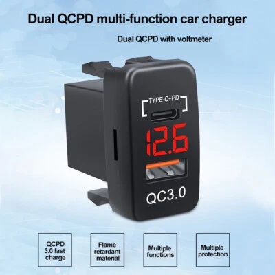 12-24V Dual USB Car Charger Socket QC3.0+PD Power Adapter & Voltmeter For Toyota - Image 1 of 4