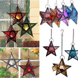 Moroccan Style Hanging Glass Metal Star Candle Holder Lantern Home Party Decor