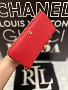 Ralph Lauren Wallet Red Leather Zipper Size 7.5in x 4in. New With Tag ๐ - Picture 1 of 4