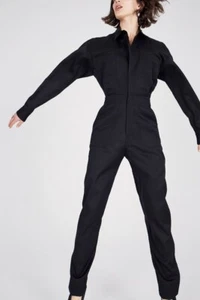 BASSIKE Jumpsuit Boilersuit Overalls Black Cargo 1 Pockets Designer AU 8 - Picture 1 of 10