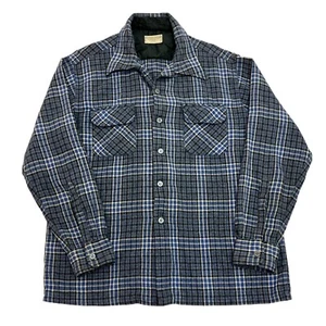 Vintage JC Penney Shirt 100% Virgin Wool Plaid Blue Mens L Long Sleeve - Picture 1 of 9