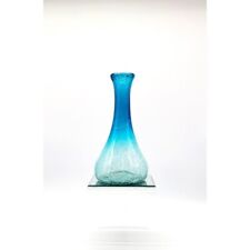 VINTAGE OHIO RIVER TURQUOISE OMBRE HANDBLOWN CRACKLE GLASS WINE/WATER CARAFE
