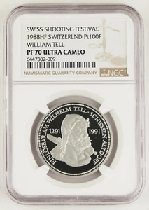 Switzerland 1988 100 Francs 1 Oz Platinum Proof Coin Shooting Festival NGC PF70 - Picture 1 of 4