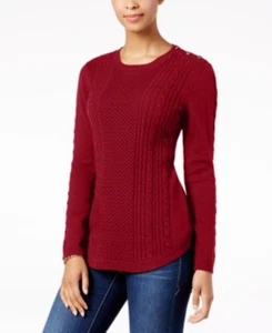 Charter Club Core Cotton Sweater Top Buttons on shoulder Red Women XL - Picture 1 of 6