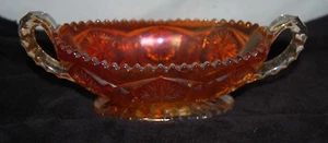 Vintage Marigold Starburst Carnival Glass 2 Handle Bon Bon Nut Candy Nappy Dish - Picture 1 of 4