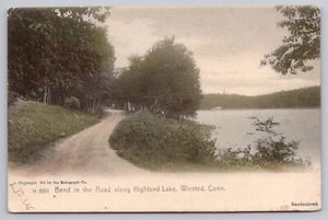 1900s Winsted, Winchester CT- Highland Lake -Bend in Road Rotograph UNP Postcard - Picture 1 of 4