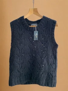 WYSE Black CLARA POINTELLE Alpaca Tank Top Sleeveless Jumper M/L UK 12 : NEW - Picture 1 of 3