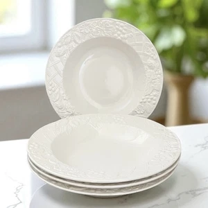 Mikasa English Countryside Ironstone Embossed Rim Soup Bowls Set of 4 White - Picture 1 of 8
