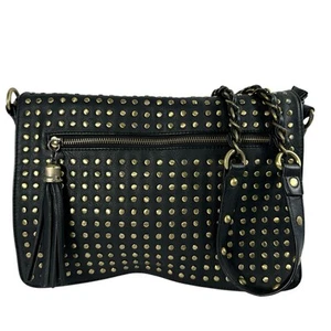 Urban Expressions Certified Vegan Studded Leather Black Shoulder Purse Handbag - Picture 1 of 24